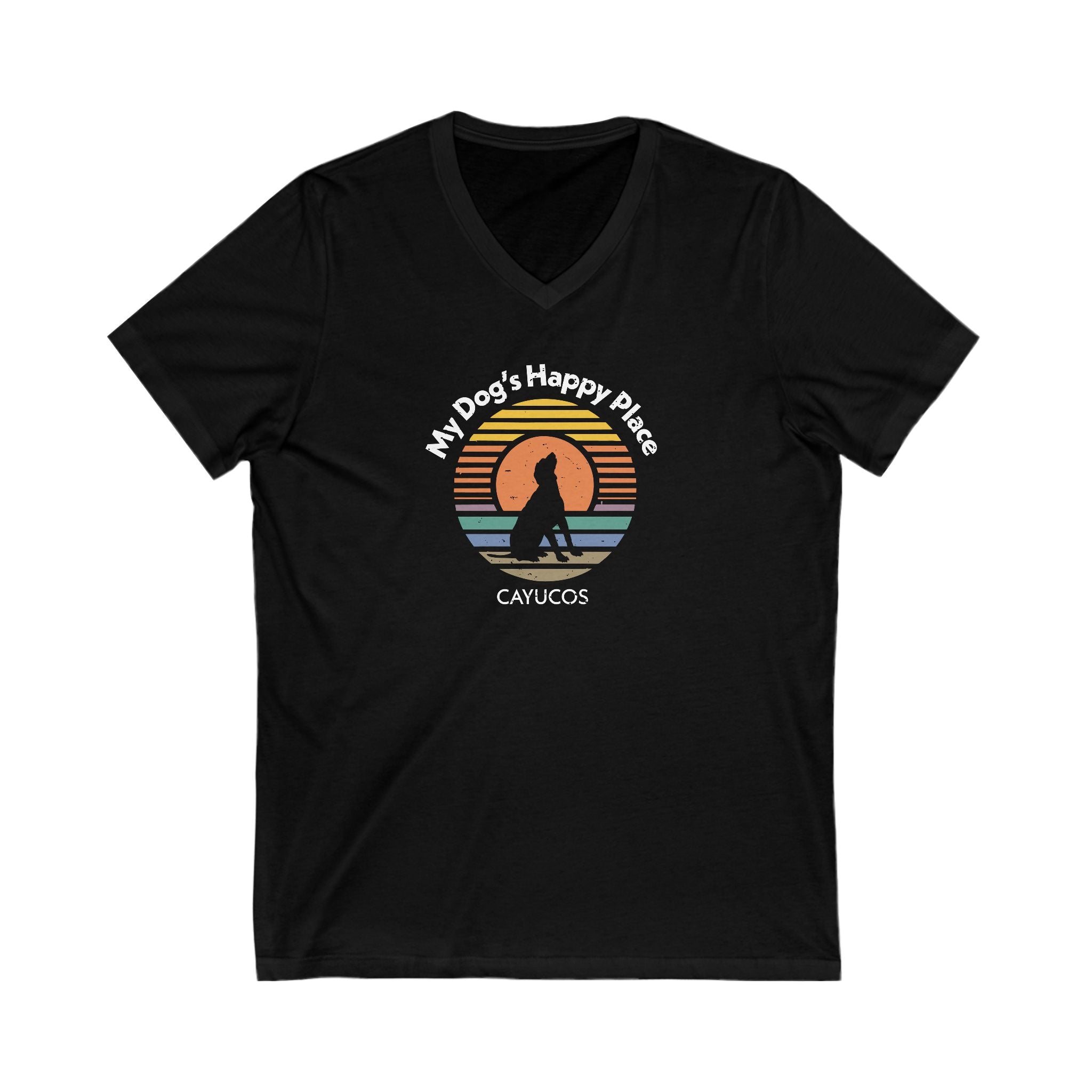 Beach Dog Lover T-Shirt, Happy Place Tee, V-Neck Shirt, Unisex Jersey Top, Dog Mom Dad Gift