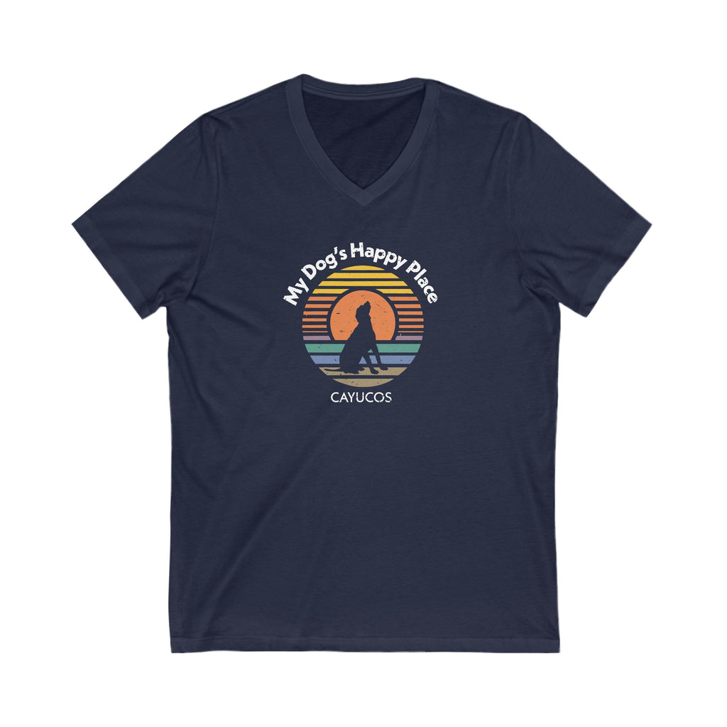 Beach Dog Lover T-Shirt, Happy Place Tee, V-Neck Shirt, Unisex Jersey Top, Dog Mom Dad Gift