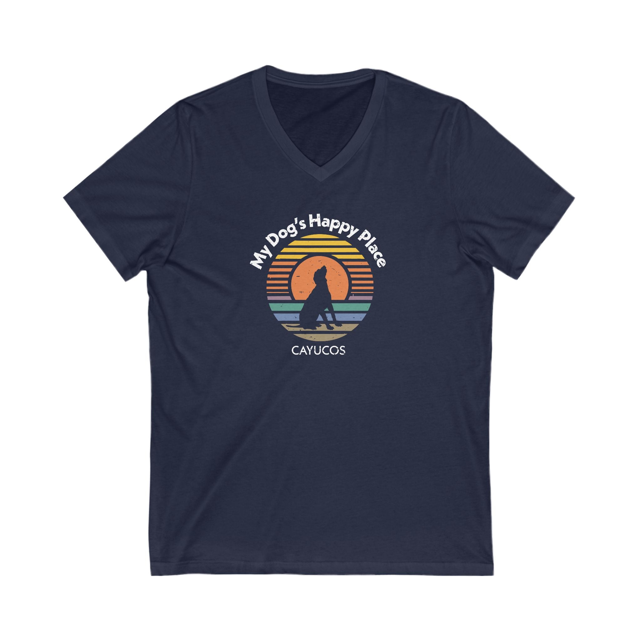 Beach Dog Lover T-Shirt, Happy Place Tee, V-Neck Shirt, Unisex Jersey Top, Dog Mom Dad Gift