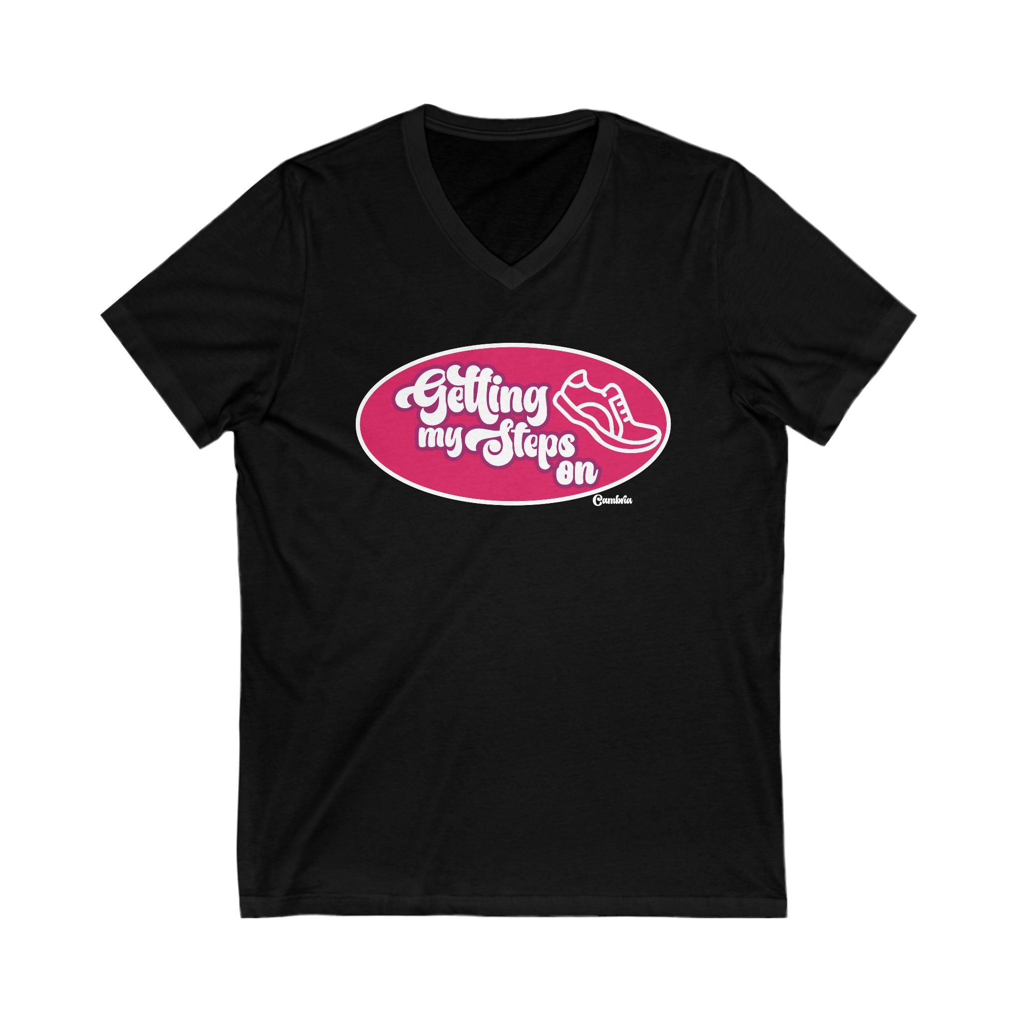 Jersey V-Neck Tee, getting my steps on cambria, Graphic T-Shirt, Workout Top, Fitness Shirt, Unisex Apparel, Casual Tee
