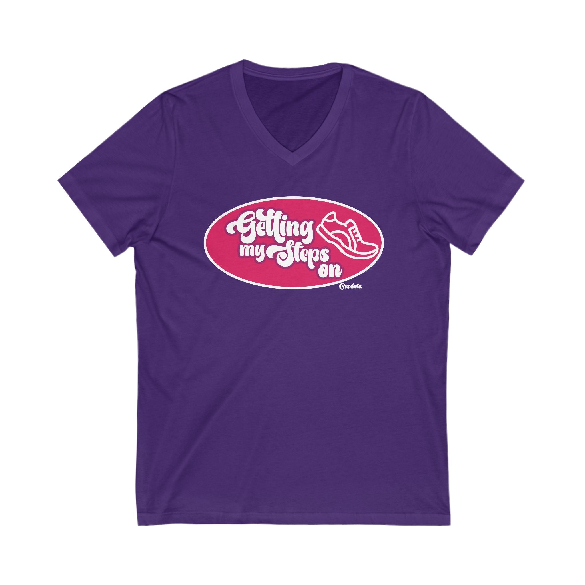 Jersey V-Neck Tee, getting my steps on cambria, Graphic T-Shirt, Workout Top, Fitness Shirt, Unisex Apparel, Casual Tee