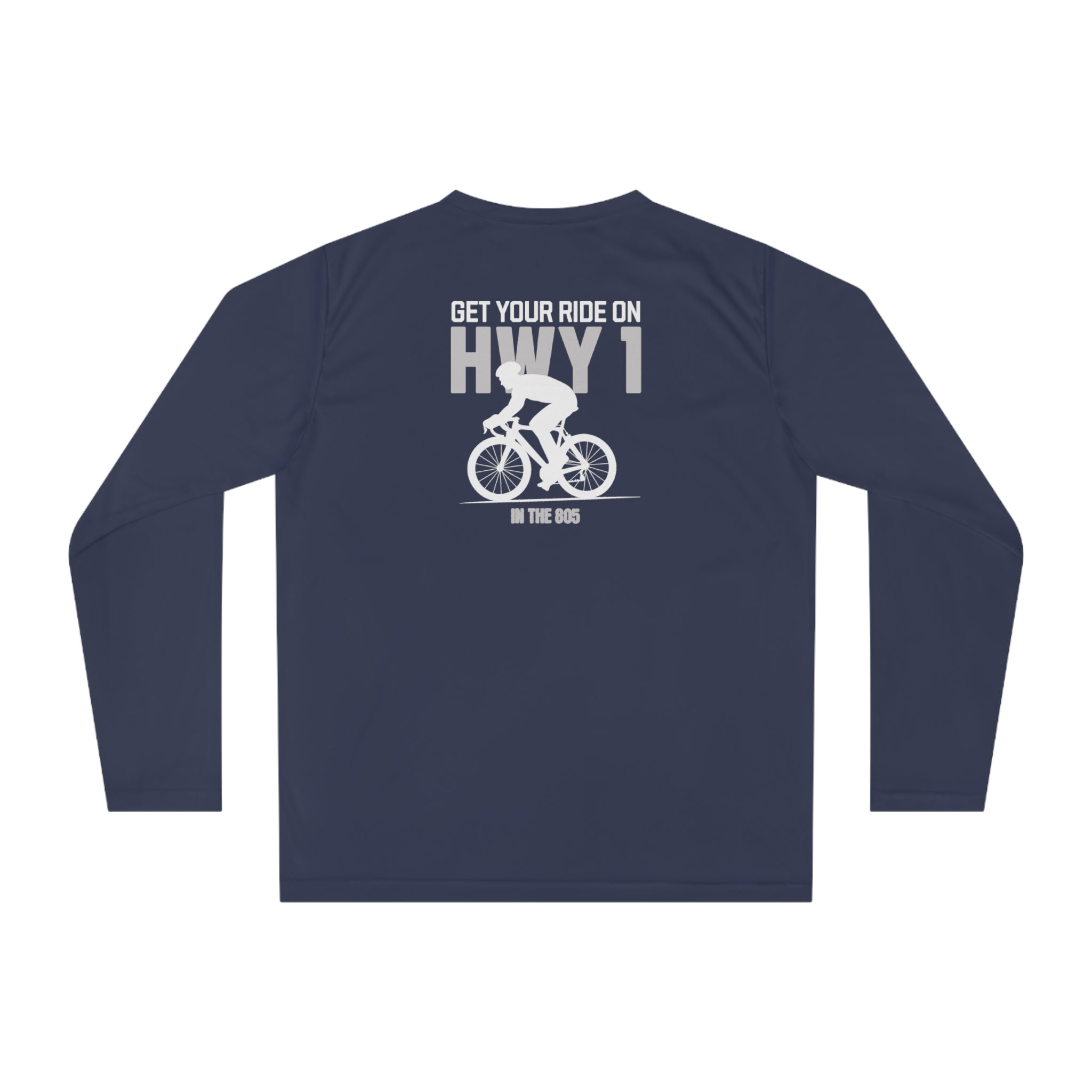 Performance Long Sleeve Shirt - Hwy 1 in the 805 Design on the back