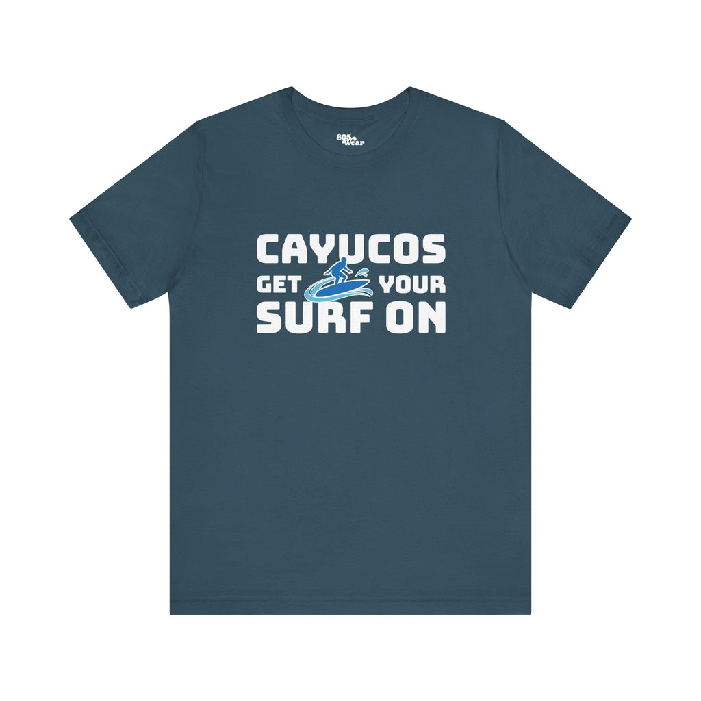 Surfing Cayucos Unisex Tee, Beach Graphic T-Shirt, California Waves Shirt, Coastal Summer Top, Ocean Lover Gift, Surfboard Apparel
