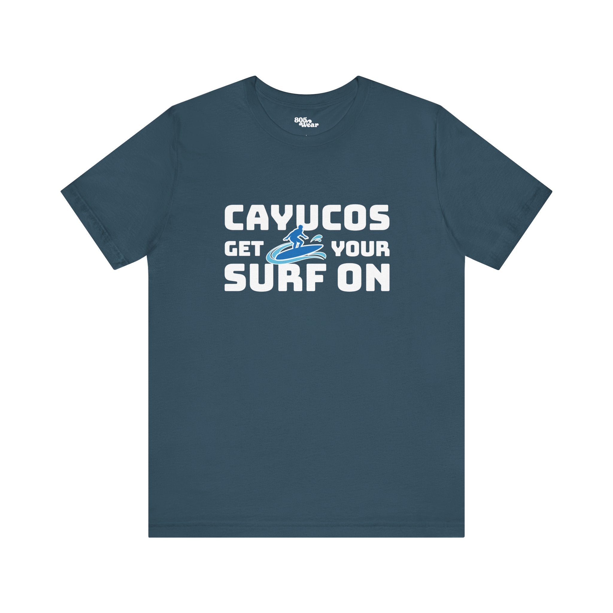 Surfing Cayucos Unisex Tee, Beach Graphic T-Shirt, California Waves Shirt, Coastal Summer Top, Ocean Lover Gift, Surfboard Apparel
