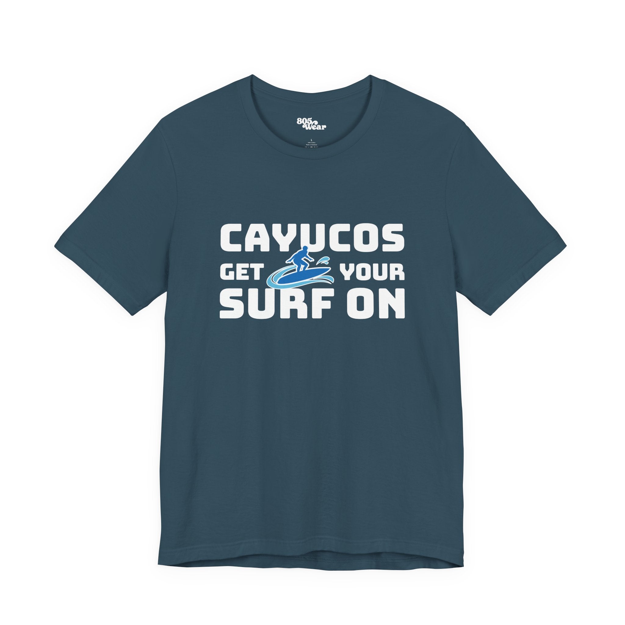 Surfing Cayucos Unisex Tee, Beach Graphic T-Shirt, California Waves Shirt, Coastal Summer Top, Ocean Lover Gift, Surfboard Apparel