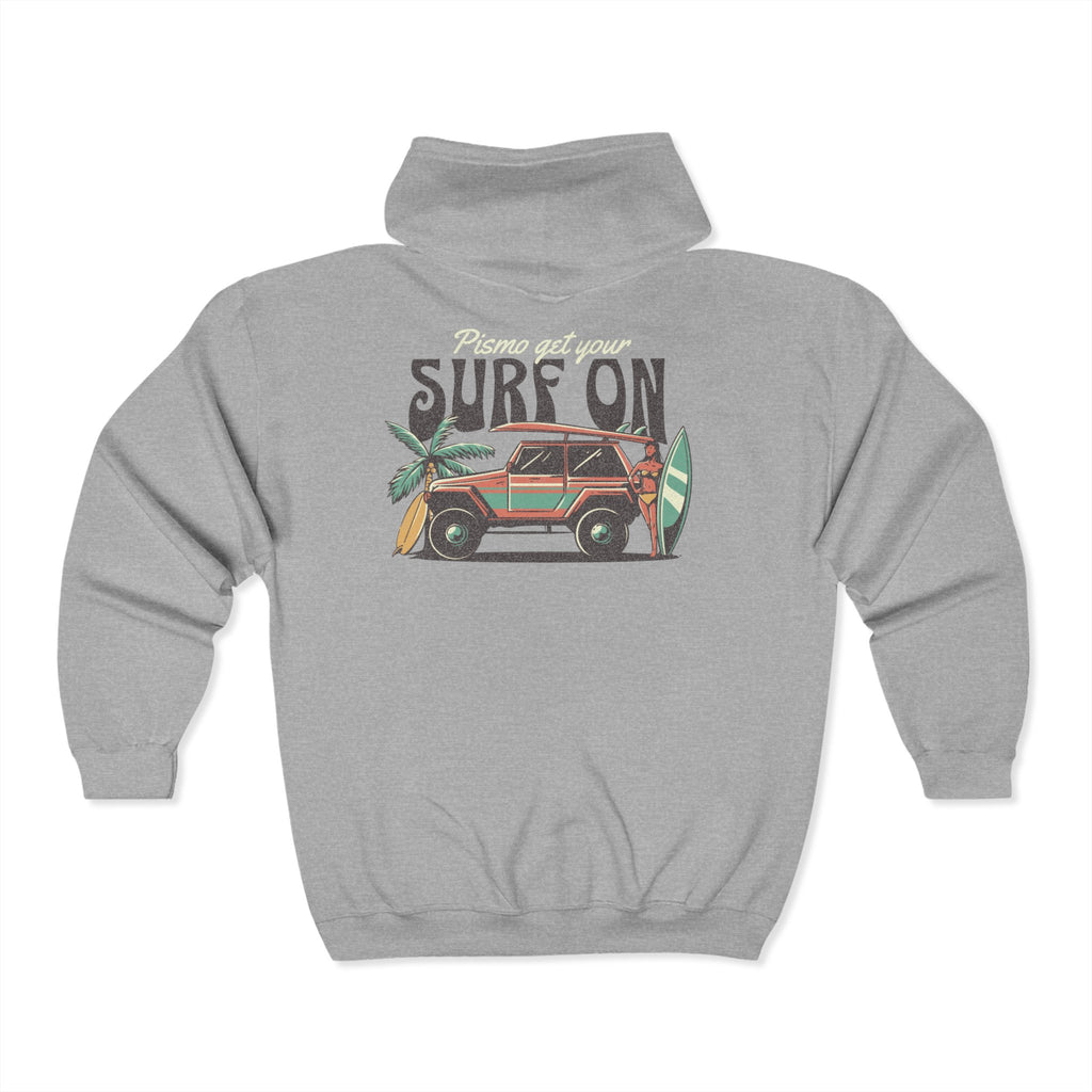 Surfer Vibes Hoodie, Beach Life Zip-Up Sweatshirt, Ocean Sunset Surfing Jacket, Coastal Surf Apparel, Pismo Beach Hoody, Unisex Surf Hoodie