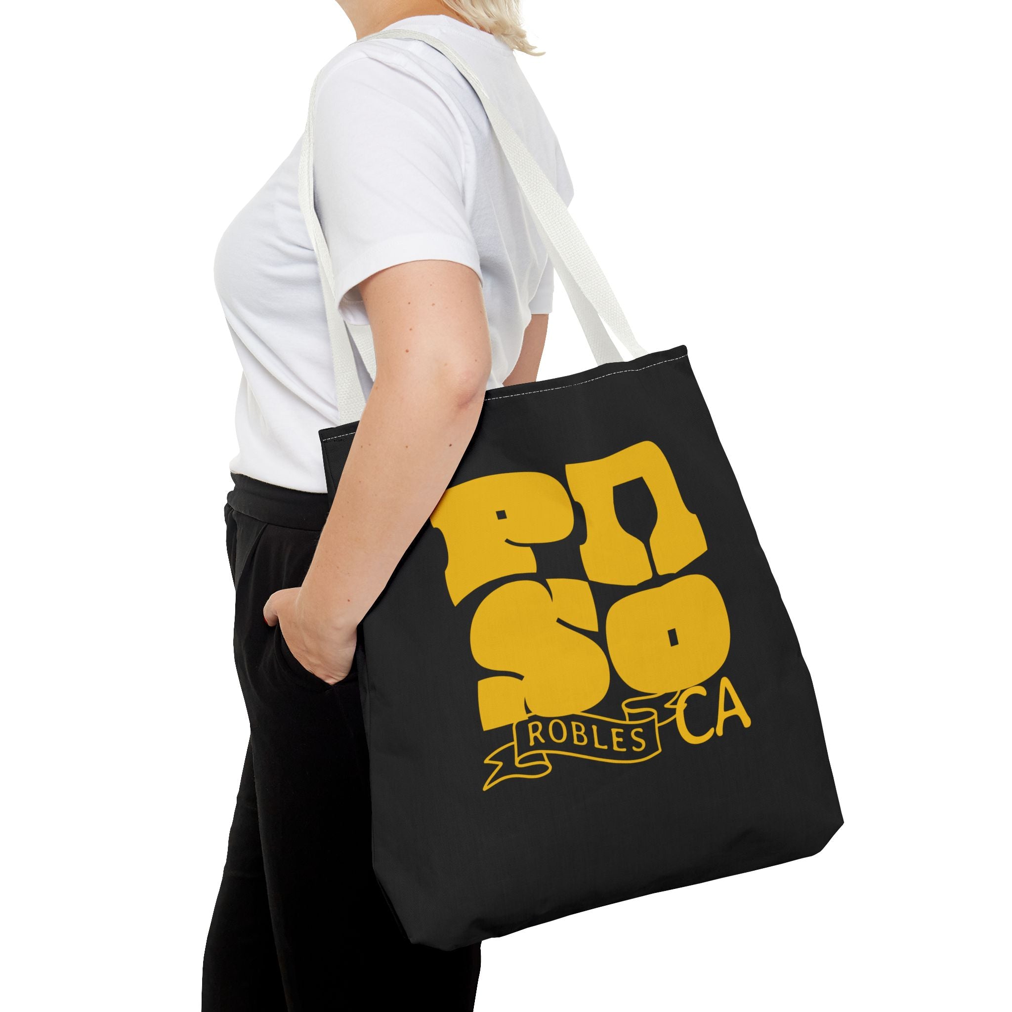 Paso Robles CA Retro Tote Bag - Vintage Yellow Logo AOP Canvas Tote