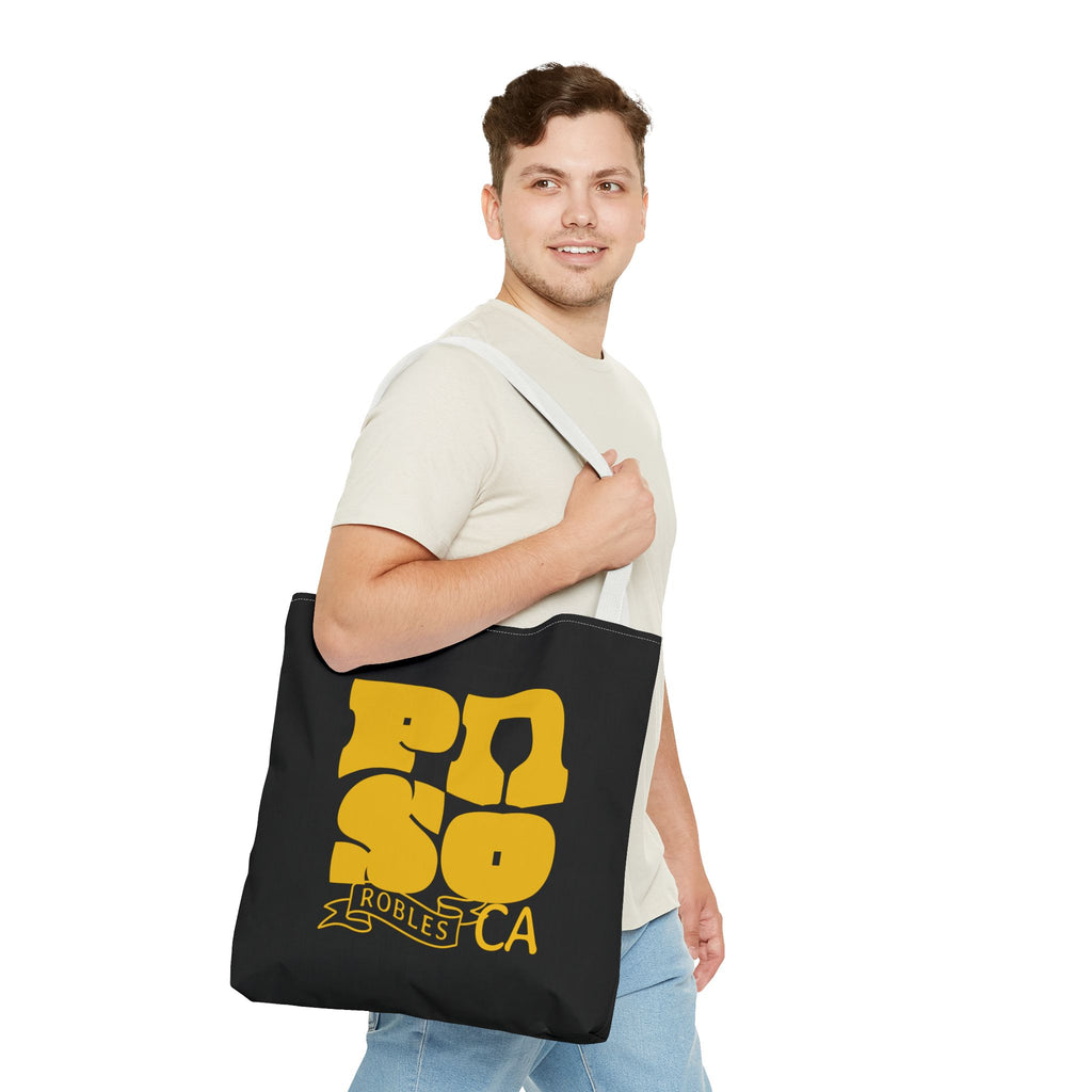 Paso Robles CA Retro Tote Bag - Vintage Yellow Logo AOP Canvas Tote