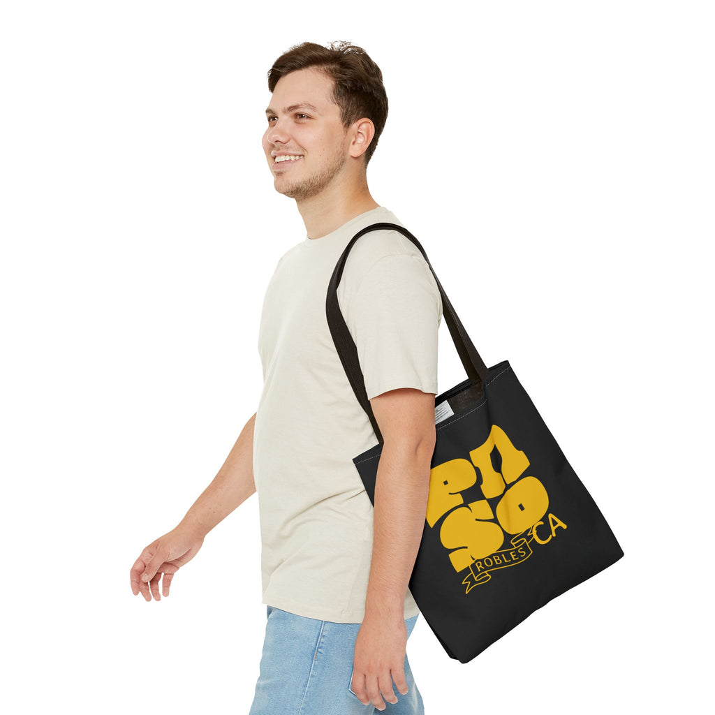 Paso Robles CA Retro Tote Bag - Vintage Yellow Logo AOP Canvas Tote
