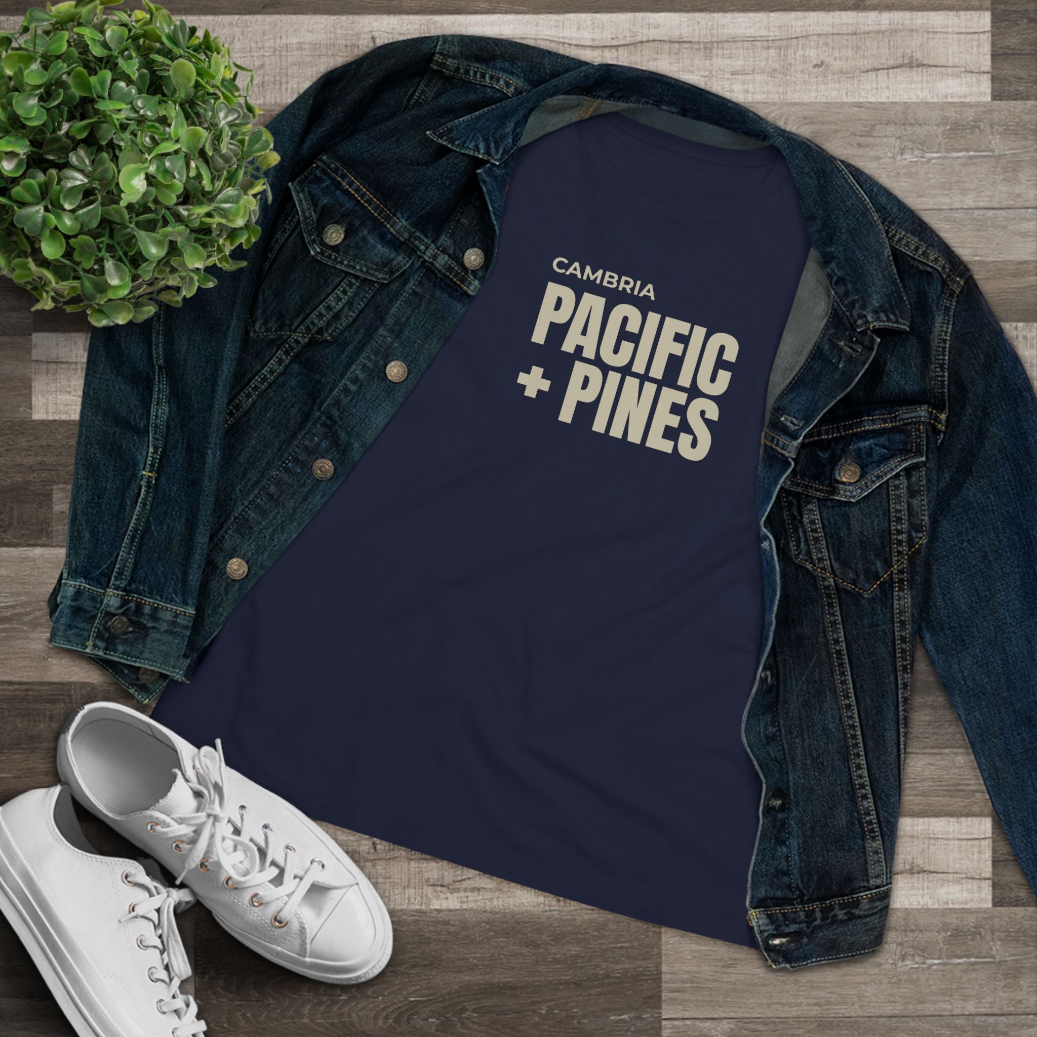 Pacific + Pines Women's Cotton Tee — Cambria Coastal Graphic Shirt