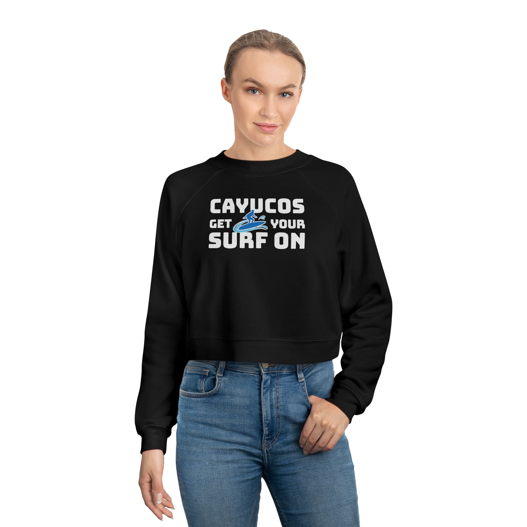 Cropped Fleece Pullover Cayucos - Get Your Surf On, Beach Vibe Sweater, Summer Festival Top