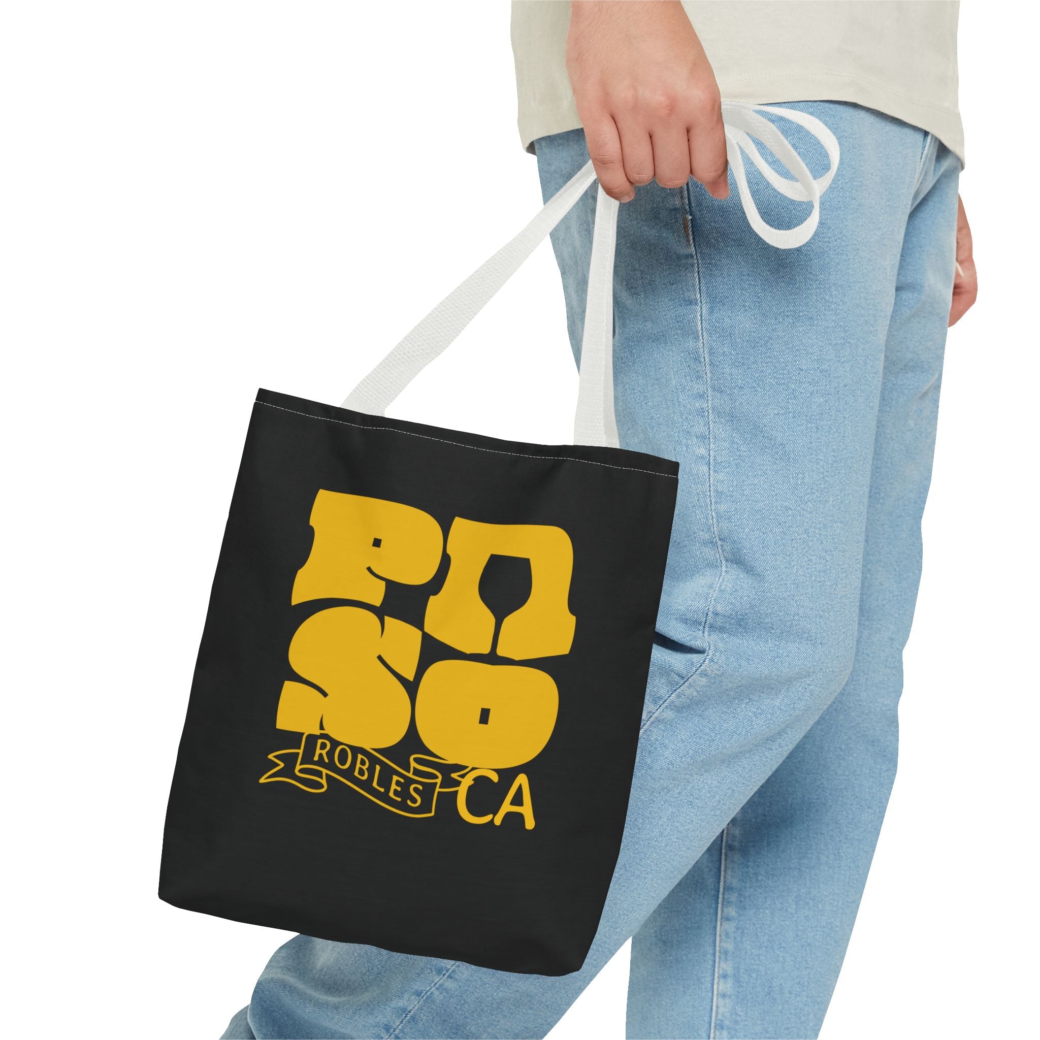 Paso Robles CA Retro Tote Bag - Vintage Yellow Logo AOP Canvas Tote
