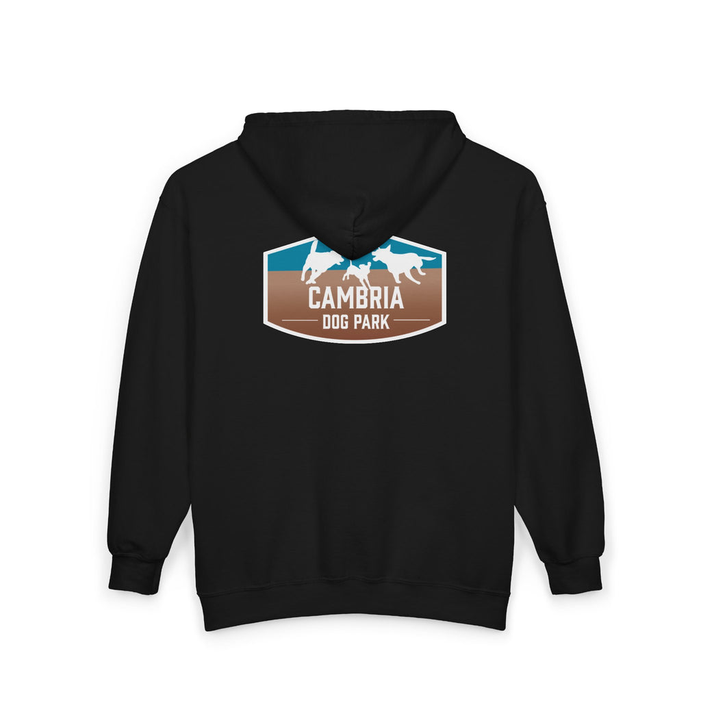 Cambria Dog Park Zip Hoodie — Scenic Coastal Mountain Pet Lover Sweatshirt