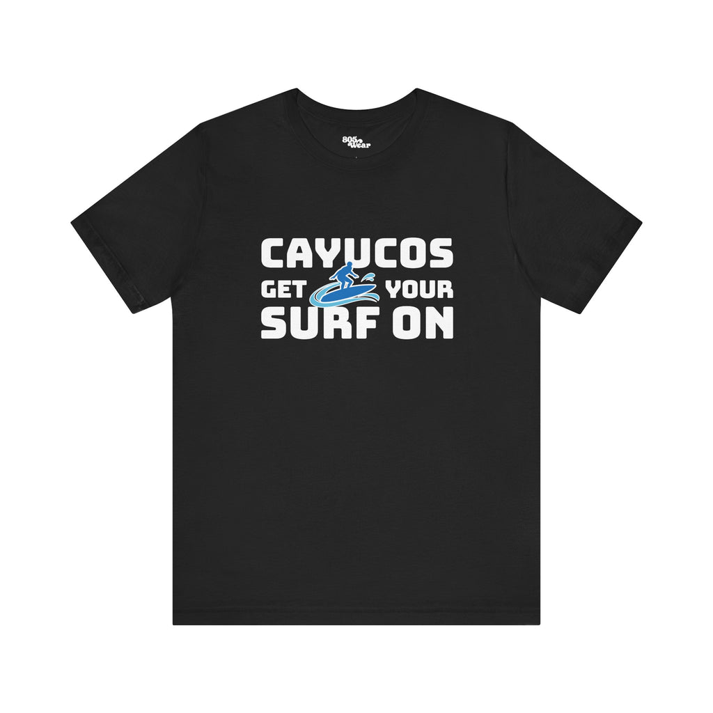 Surfing Cayucos Unisex Tee, Beach Graphic T-Shirt, California Waves Shirt, Coastal Summer Top, Ocean Lover Gift, Surfboard Apparel