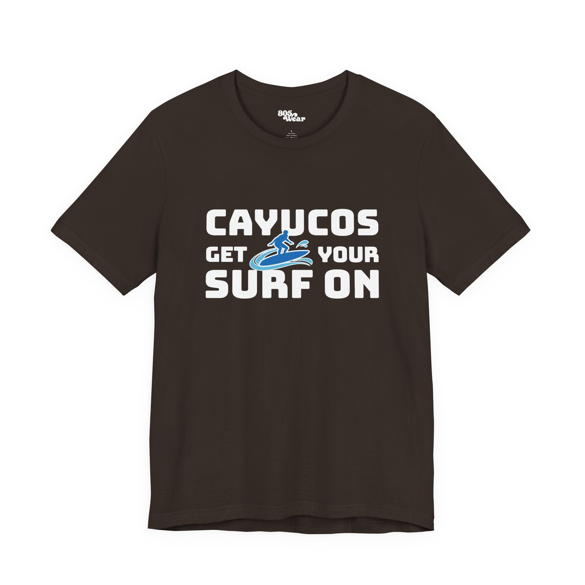 Surfing Cayucos Unisex Tee, Beach Graphic T-Shirt, California Waves Shirt, Coastal Summer Top, Ocean Lover Gift, Surfboard Apparel
