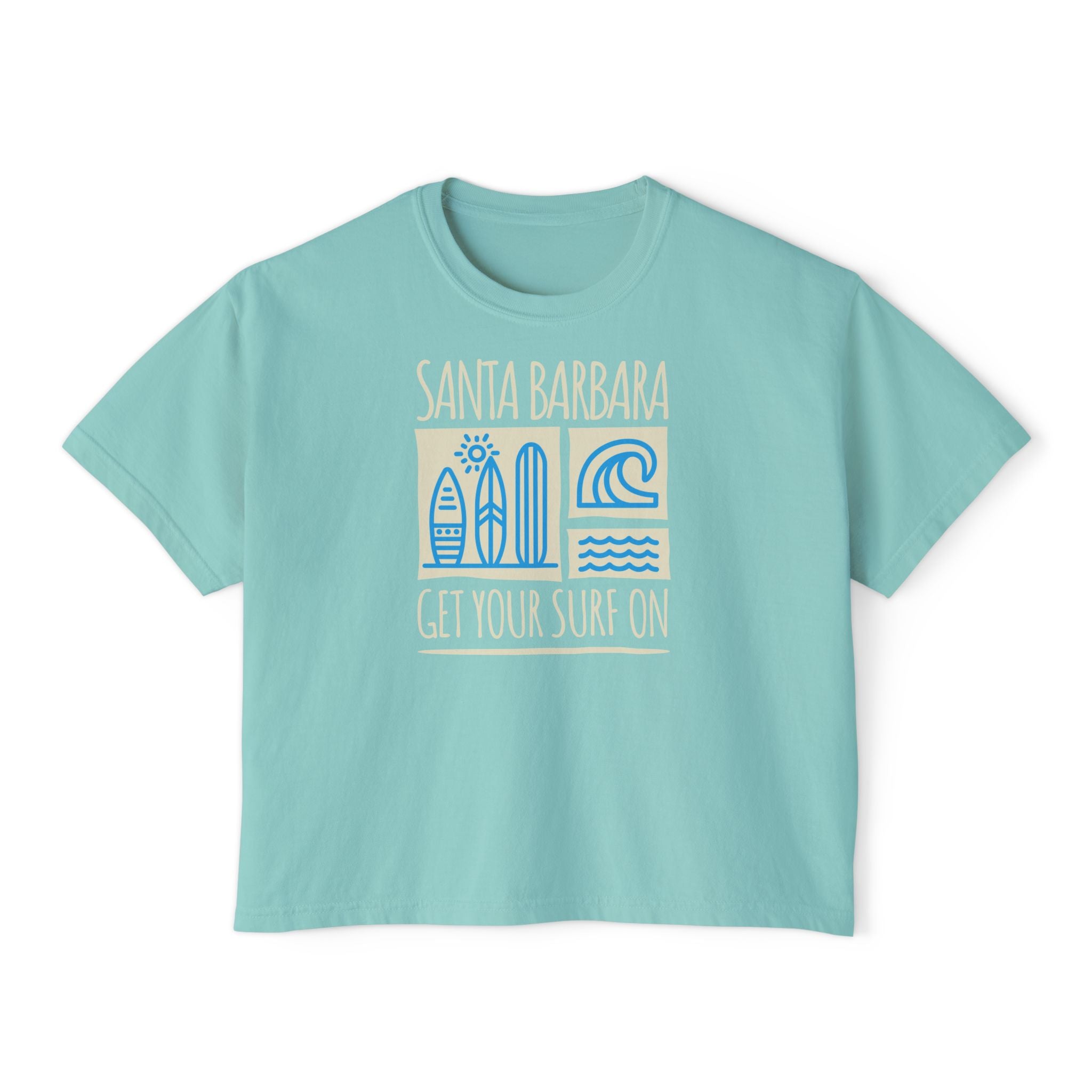 Santa Barbara Surf Boxy Tee | Graphic Summer Top, Beachwear Gift, Surf Community Wear, Unisex Casual Tee, Outdoor Adventure Shirt