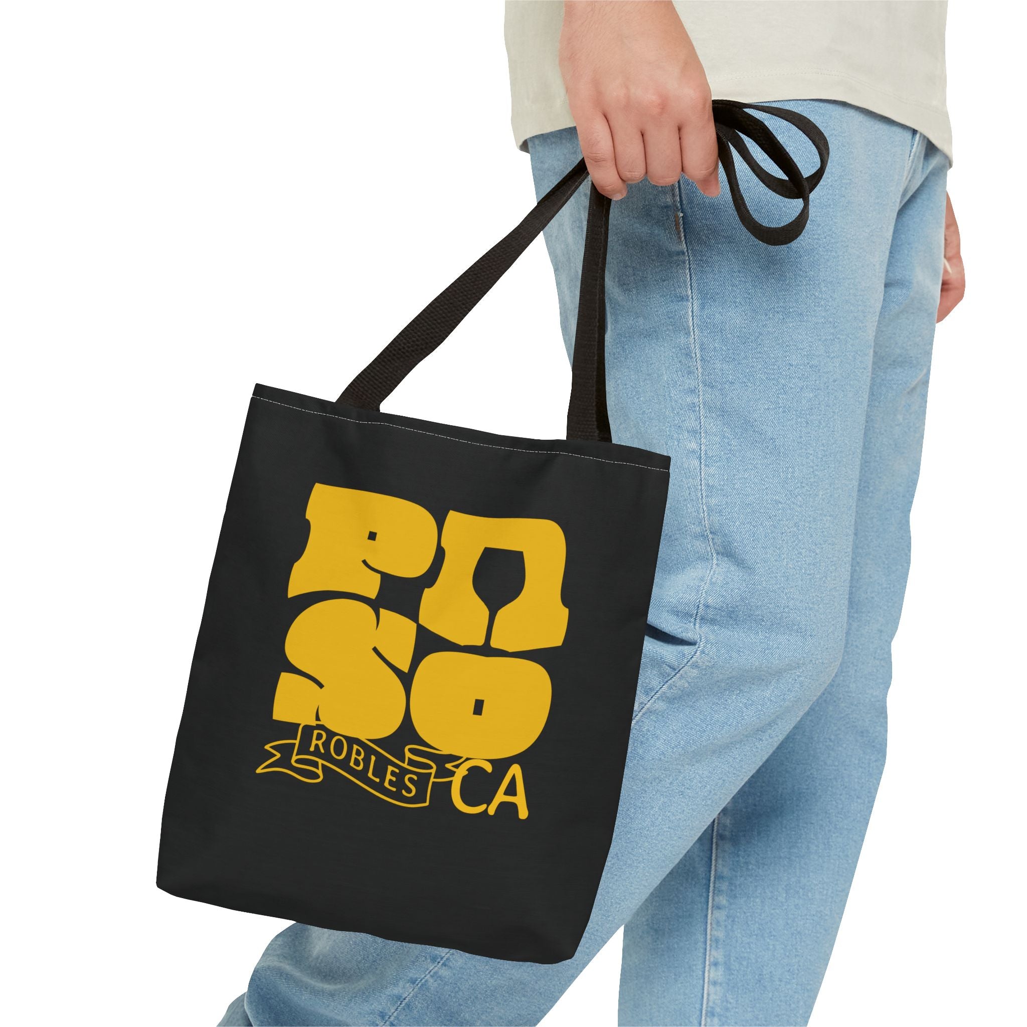 Paso Robles CA Retro Tote Bag - Vintage Yellow Logo AOP Canvas Tote