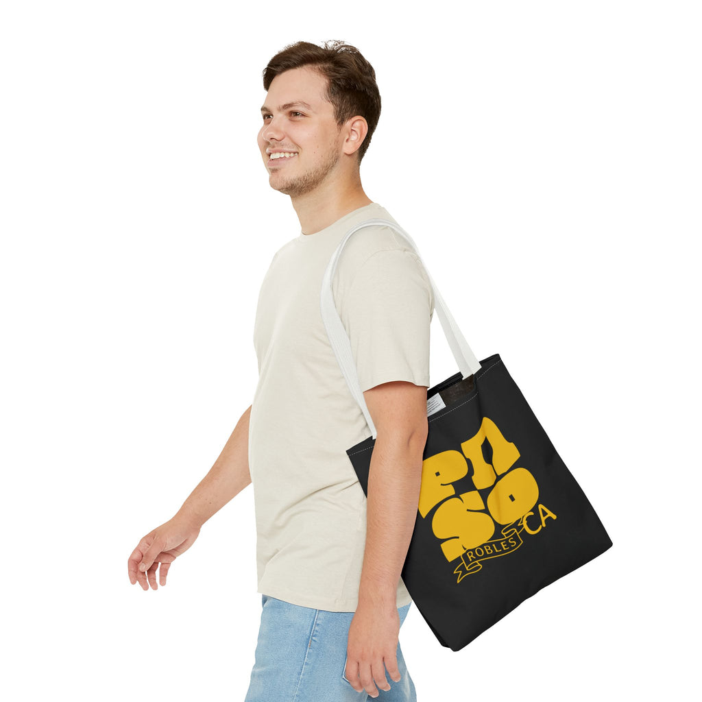Paso Robles CA Retro Tote Bag - Vintage Yellow Logo AOP Canvas Tote
