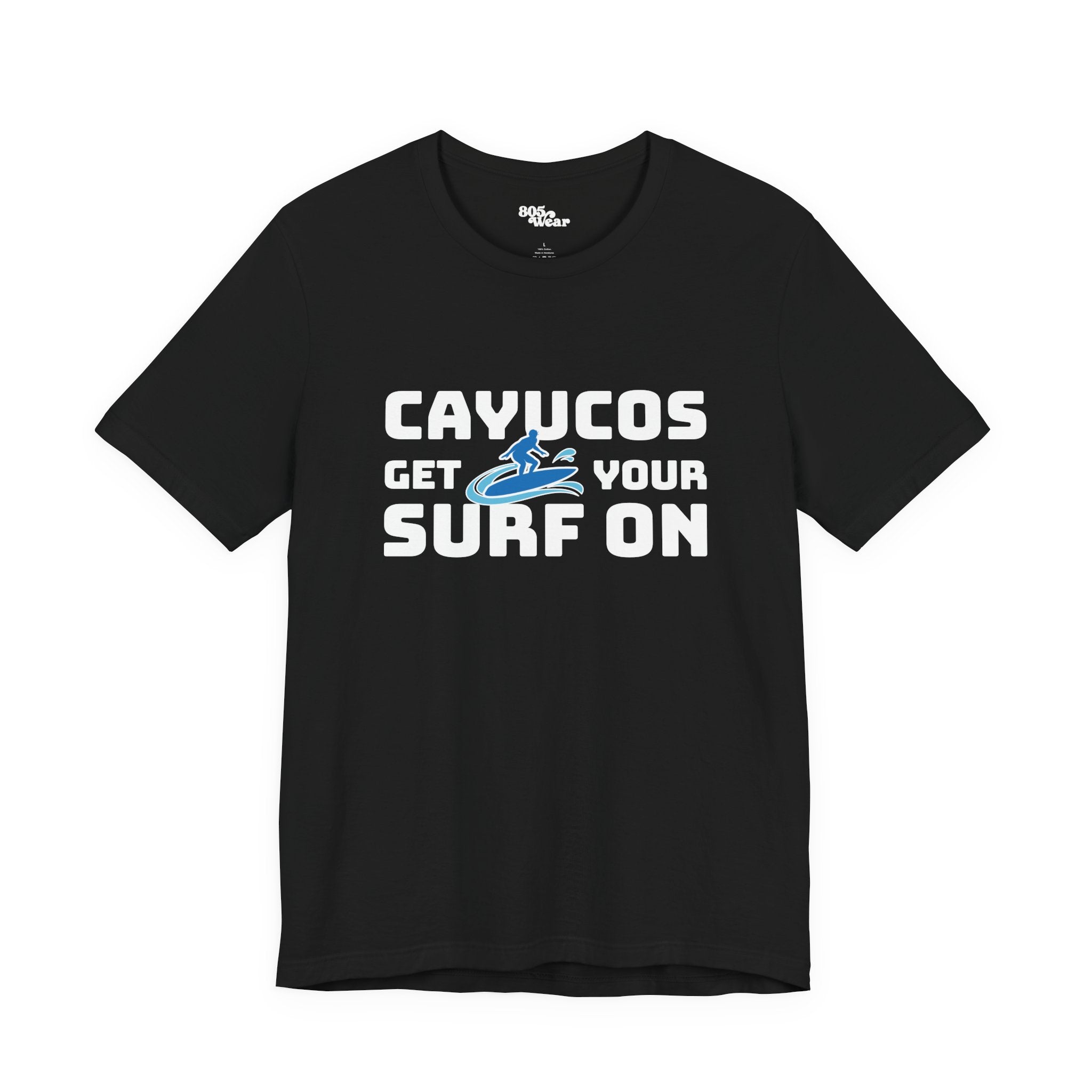Surfing Cayucos Unisex Tee, Beach Graphic T-Shirt, California Waves Shirt, Coastal Summer Top, Ocean Lover Gift, Surfboard Apparel