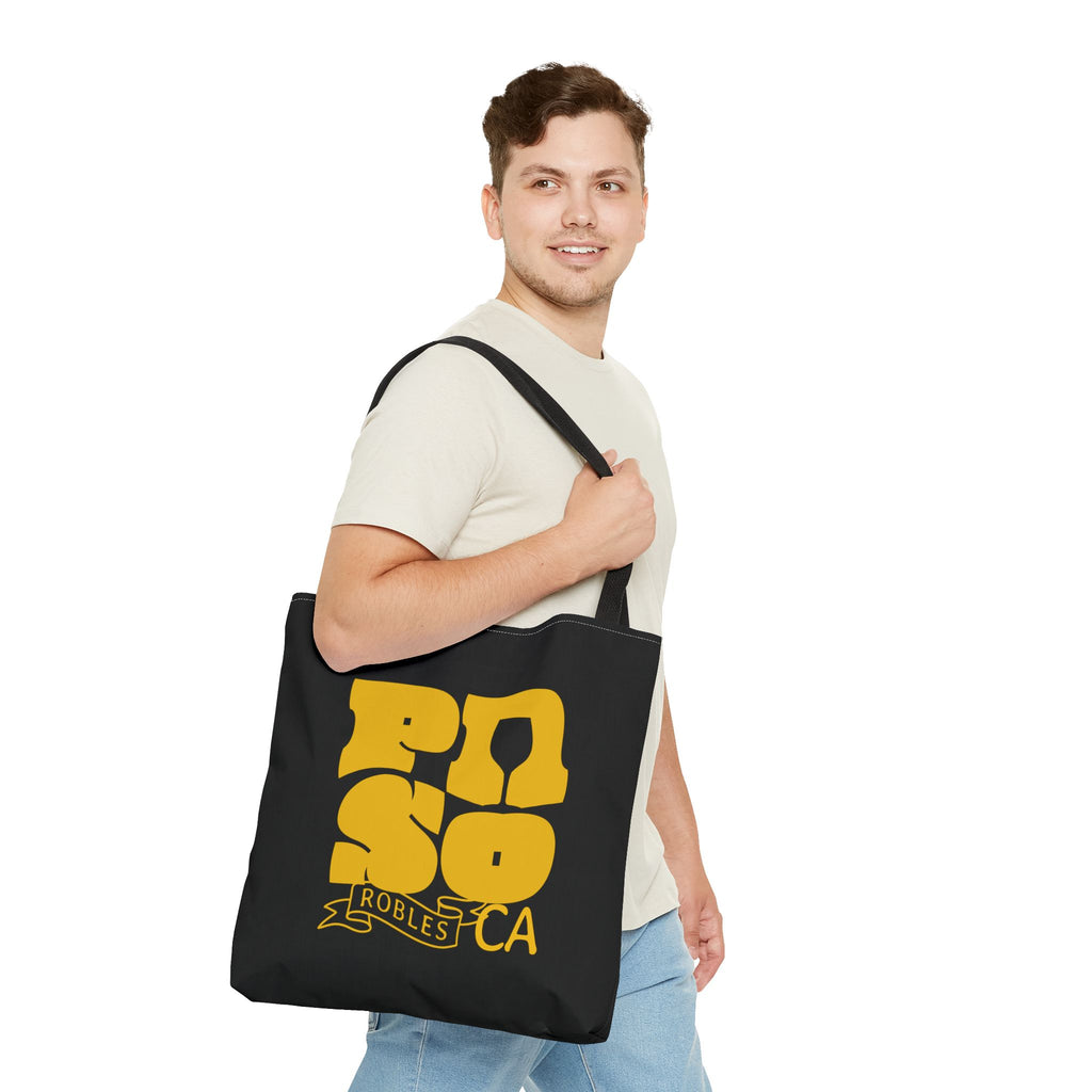 Paso Robles CA Retro Tote Bag - Vintage Yellow Logo AOP Canvas Tote